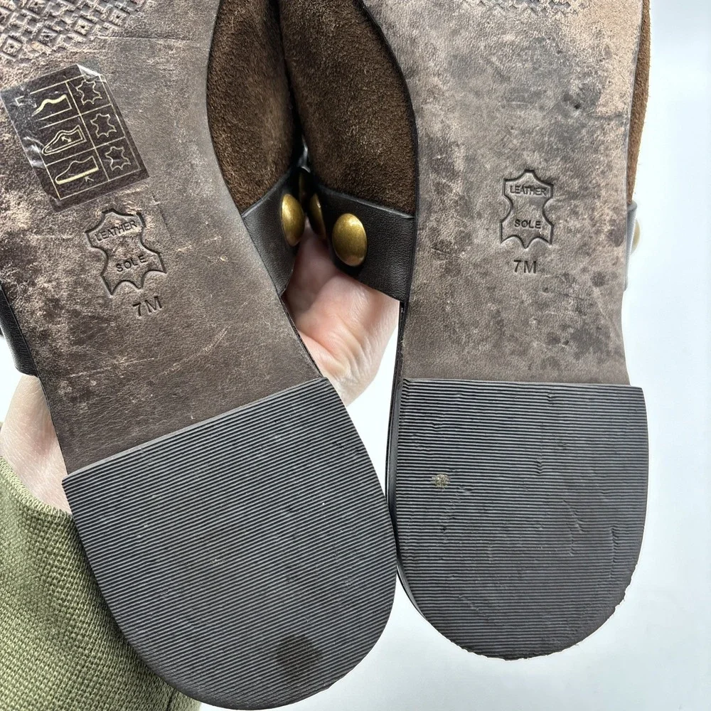 Tory Burch Blythe Slide Women's 7 M Suede Leather Sandals Beige Gold Studded